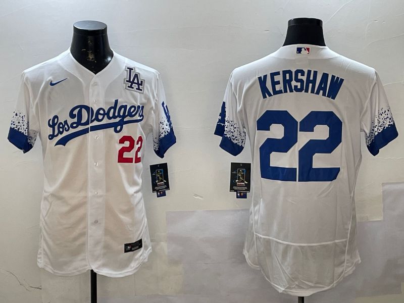 Men Los Angeles Dodgers 22 Kershaw White City Edition Elite Nike 2025 MLB Jersey style 3